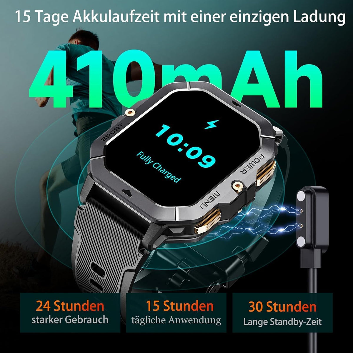OUKITEL BT101 Montre Connectée Noire-Montre connectée militaire homme écran 2,02 pouces appel Bluetooth étanche tracker fitness 410mAh plus de 100 modes sportifs compatible Android iOS