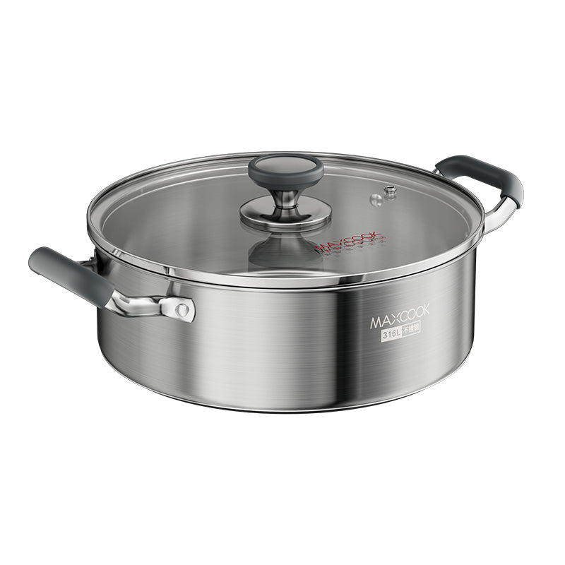Maxcook Marmite 30 cm, Marmite de cuisson en acier inoxydable 316 L, Fond composite multicouche, Avec couvercle en verre et doubles poignées résistantes à la chaleur, Compatible avec les plaques à induction et à gaz, Marmite à soupe grande capacité M