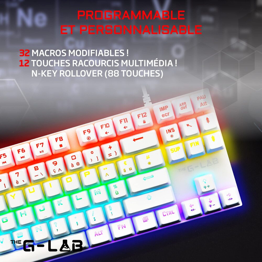 THE G-LAB Keyz Mercury Clavier Gaming Mécanique Switch Rouge Filaire RGB TKL - AZERTY - Noir