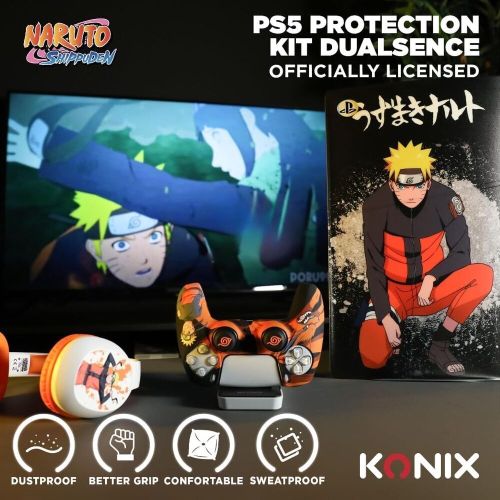 KONIX Naruto Shippuden Coque de protection pour manette DualSense PS5 - Silicone - Croix directionnelle - Motif Kurama/Kyûbi et Naruto - Noir