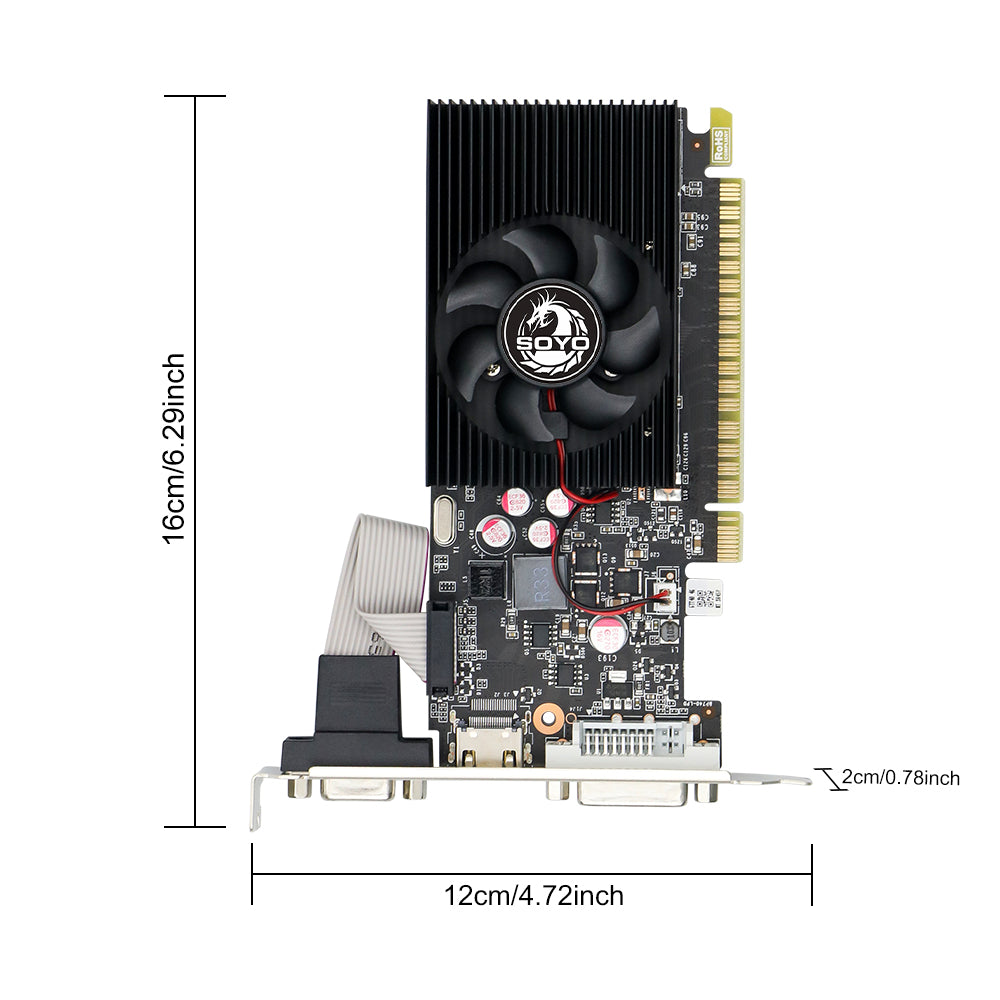 SOYO GT740 4 Go DDR3 Carte graphique gaming - NVIDIA Geforce GT740, PCIe 3.0 16x, Ports VGA DVI, Idéal pour le jeu & le multimédia, Carte graphique gaming | Design esthétique | Carte de jeu durable