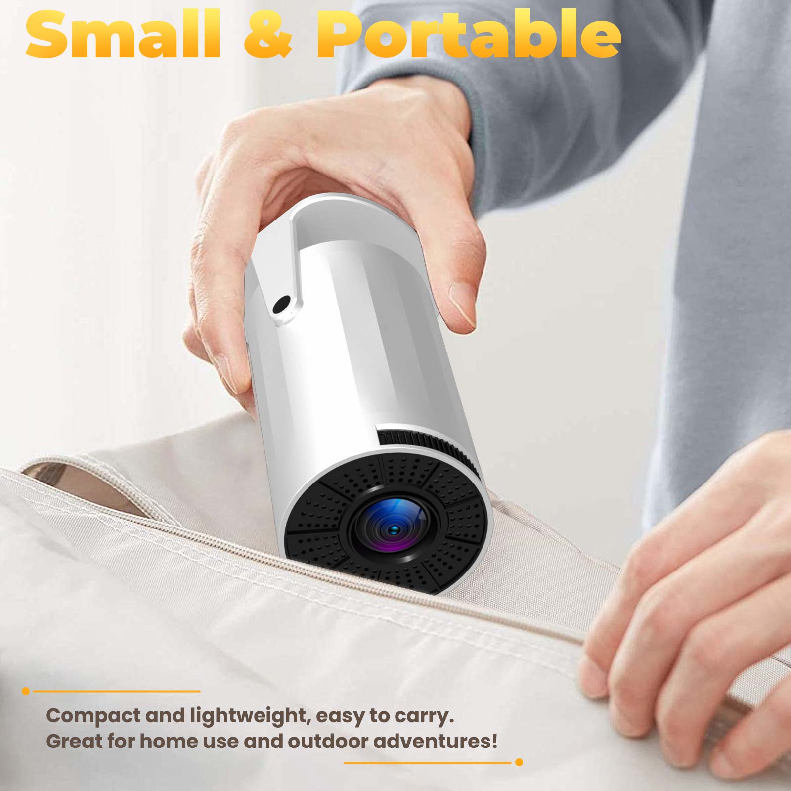 XBJ Projecteur portable blanc avec WiFi 6 et Bluetooth 5.2, mini projecteur intelligent, HD 1080p (décodage 4K), système Android 11, correction trapézoïdale automatique + rotatif à 180°, 300 ANSI, écran 40-200 pouces pour chambre, intérieur/extérieur