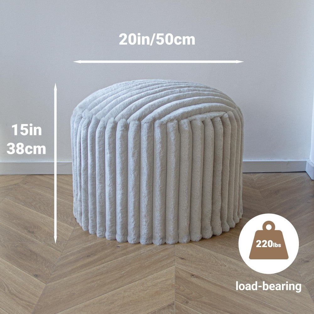 Pouf rond, tabouret de canapé, repose-pieds en forme de coussin, tabouret de canapé avec fausse fourrure de haute qualité, pouf, coussin de pouf, tabouret d'intérieur pour canapé et salon, 38 x 50 x 50 cm, gris