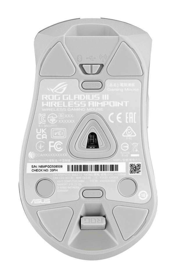 ASUS ROG Gladius III Wireless Aimpoint Souris gaming sans fil - 36000 DPI, 6 Boutons - Blanc
