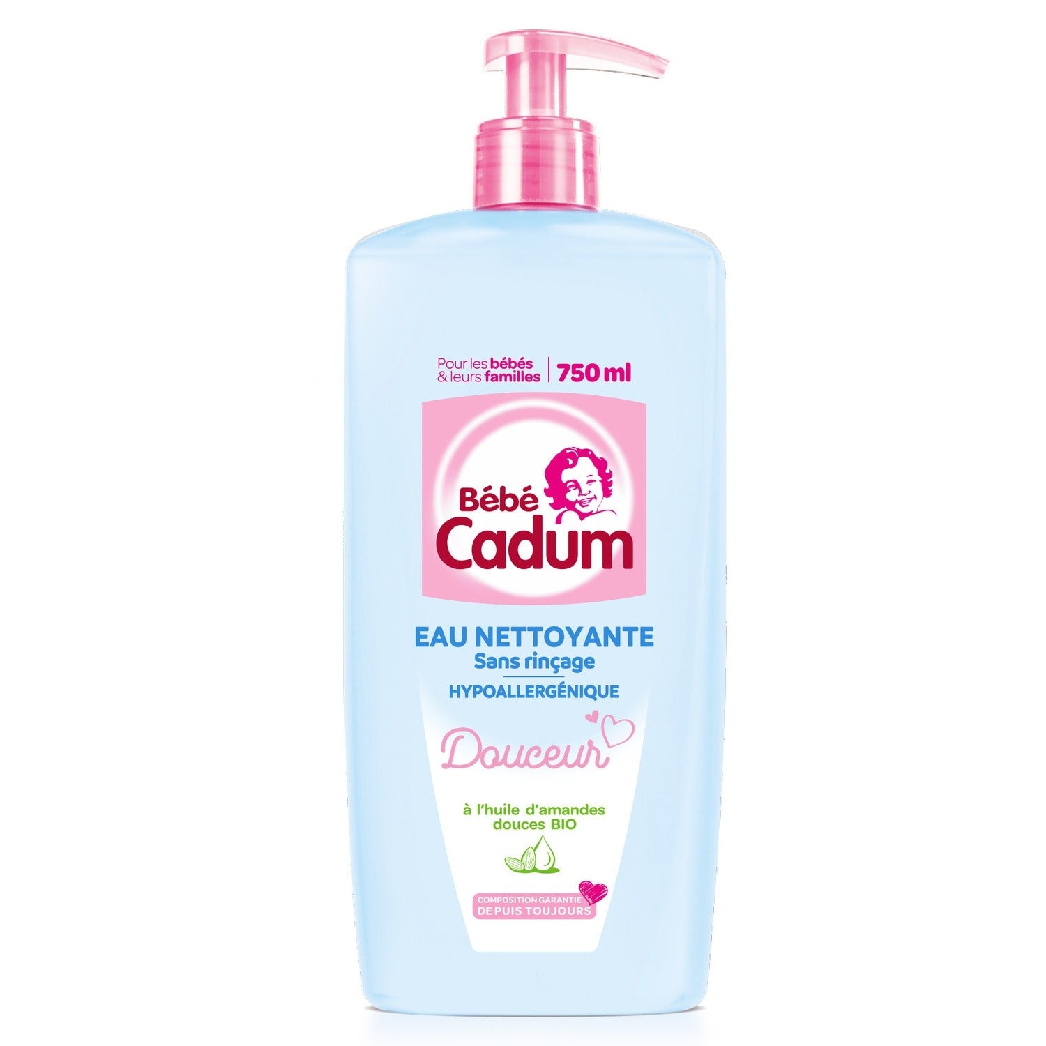 CADUM Lait/Eau Nettoyante Bébé à l'Huile d'Amande Douce Bio 750 ml