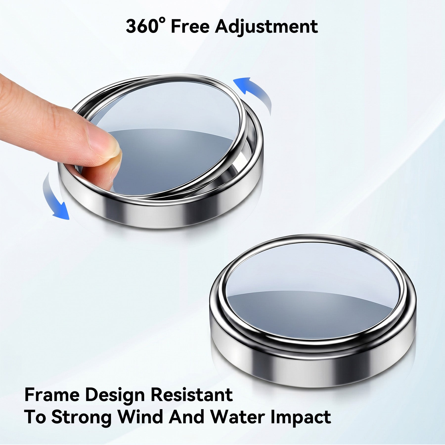 Miroir convexe HD sans cadre rond, pivotant et réglable à 360°, couleur argentée, adapté aux voitures, camions et SUV, améliore la sécurité routière, lot de 2 pièces