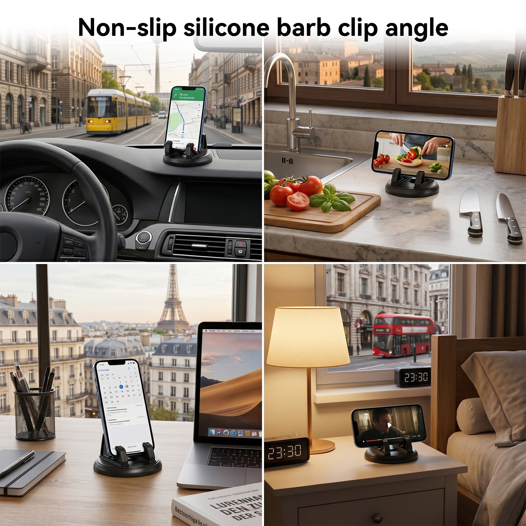 Support de tableau de bord pour voiture, support anti-dérapant pour iPhone, support rotatif pour tableau de bord de voiture, compatible avec iPhone/Android/Huawei/Google