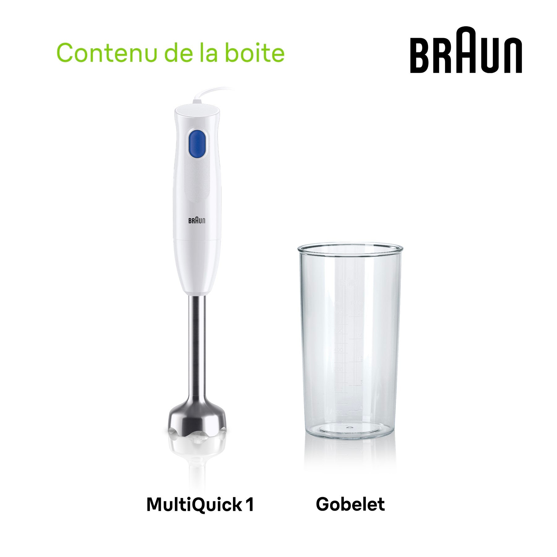 BRAUN MultiQuick 1, Mixeur plongeant, MQ10.001M, blanc
