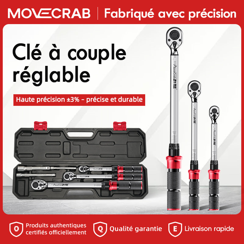 MOVECRAB Coffret de 6 clés dynamométriques mécaniques 5-220 N.m avec 3 rallonges