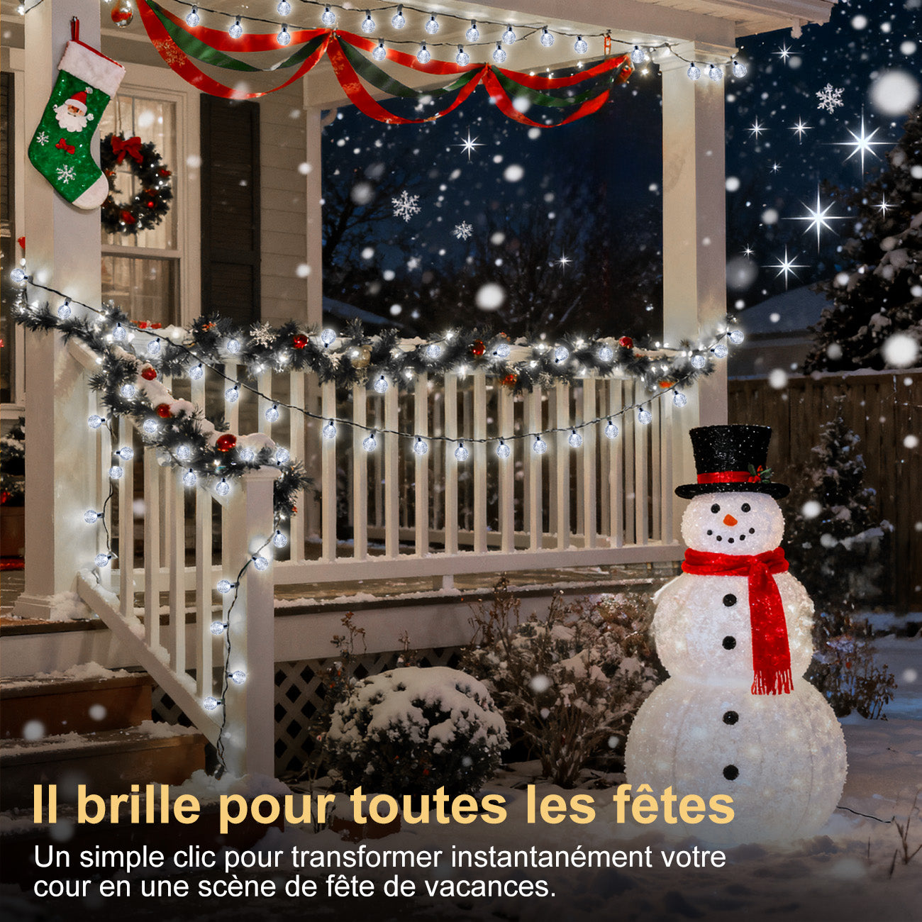 VIVREAL Guirlande lumineuse solaire à boules bulles – 7 m (23 ft) 50 LED Blanc froid, Guirlande lumineuse féerique solaire d’extérieur étanche pour jardin, terrasse et décoration de fêtes, PVC-006-01, Promotion du Nouvel An, Meilleures idées cadeaux