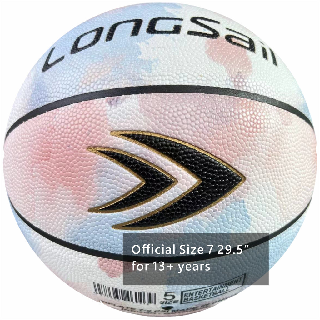 LONGSAIL Ballon de basket-ball haut de gamme en cuir composite/cuir en microfibre, Taille 5, Couleur lavis à l’encre, Polyuréthane absorbant l’humidité