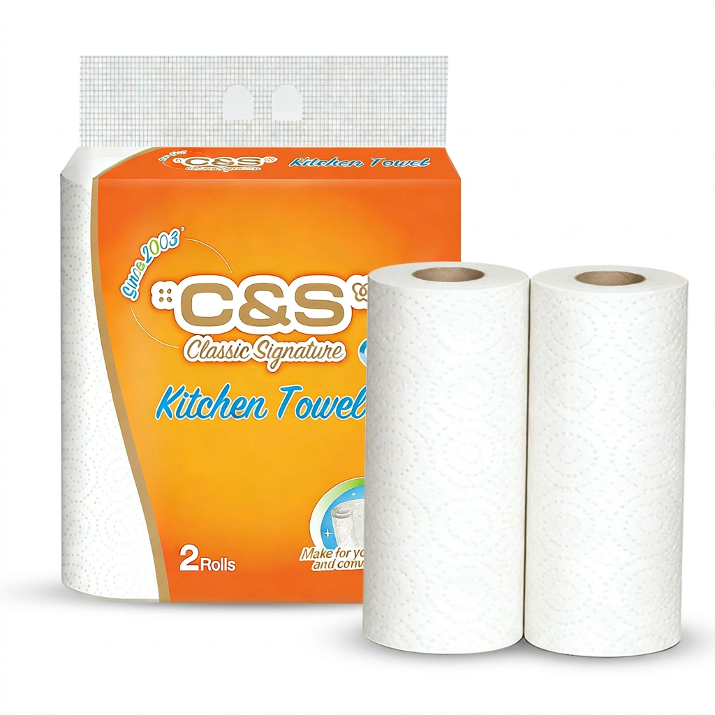 C&S Rouleaux d'essuie-tout, 2 plis, 140 feuilles (70 feuilles * 2 rouleaux), super absorbants, absorbent l'huile, retiennent l'eau, indispensable pour la cuisine