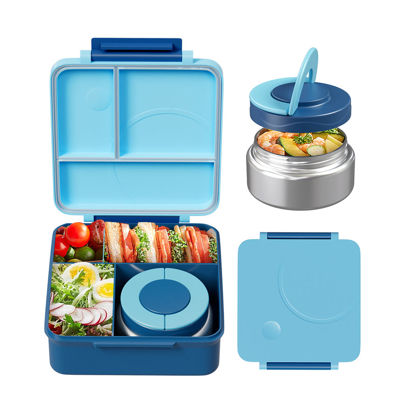 Meoky Boîte repas compartimentée à loquet unique 54 oz - Bleu