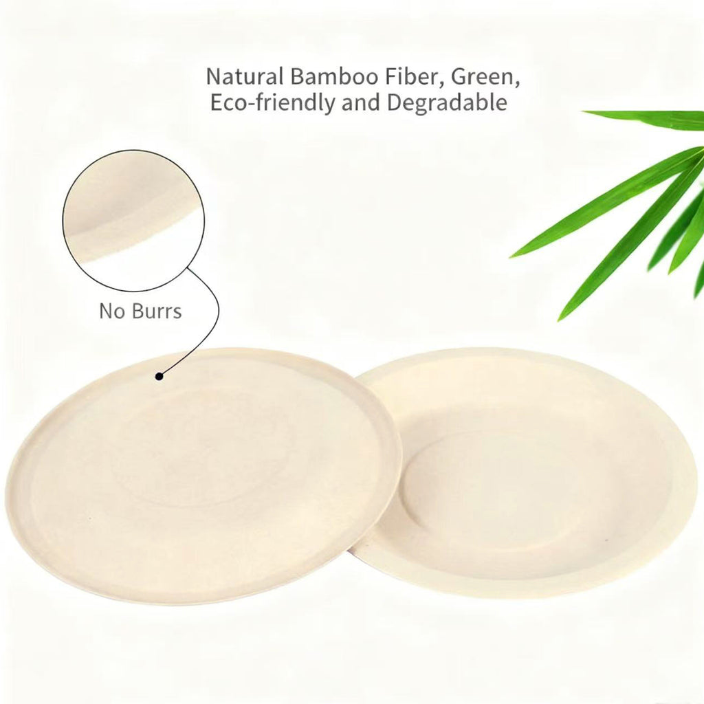Rui bamboo - Assiette jetable en fibre de bambou 10 pouces, lot de 50