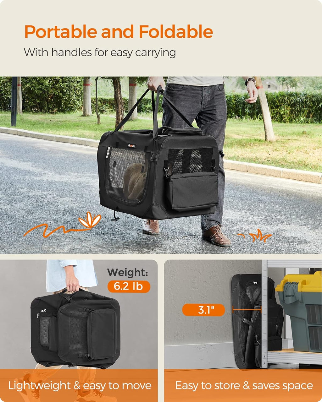 Feandrea Boîte de transport pliable pour chien - 60 x 42 x 42 cm - Noir