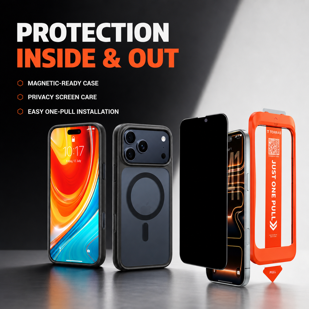 TORRAS iPhone 17 Pro Max Black Magnetic Case + Black Privacy Screen Protector, Protection Bundle