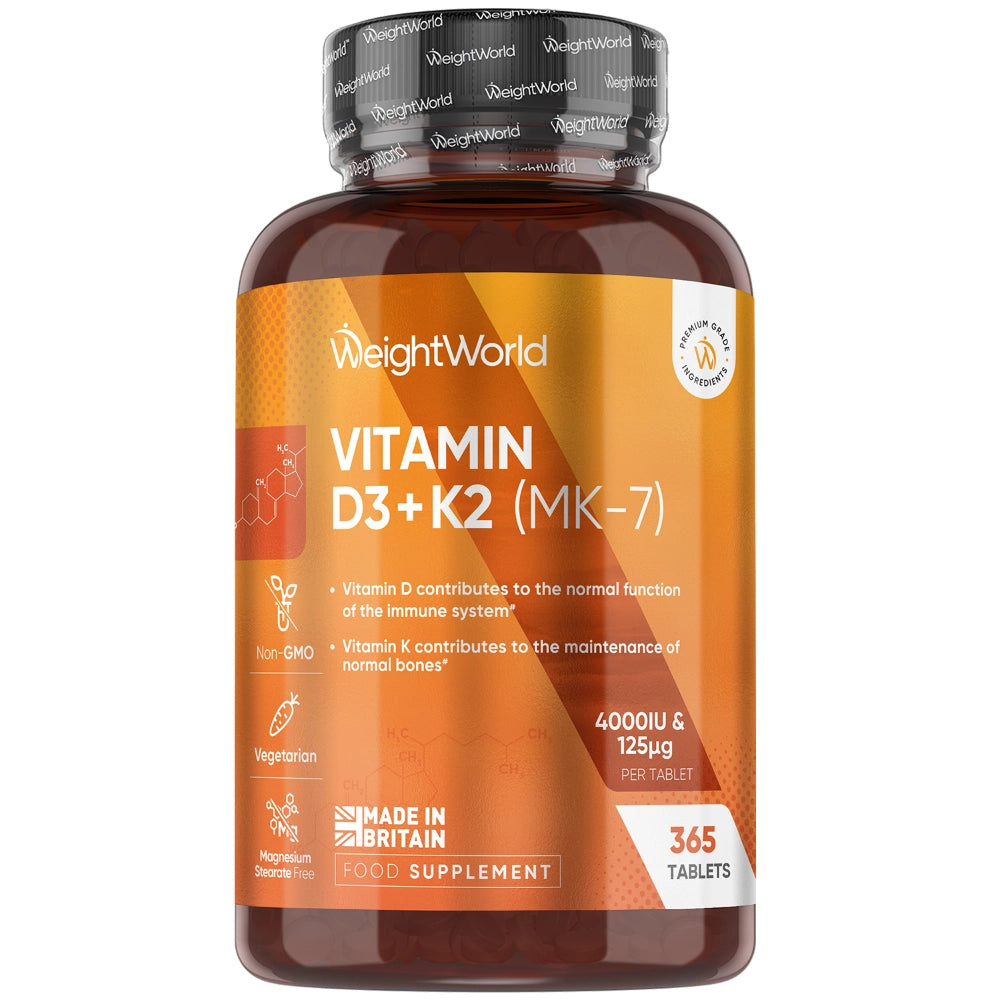 WEIGHTWORLD Vitamine D3 4000IU + K2 (MK-7) 125mcg, 365 Comprimés