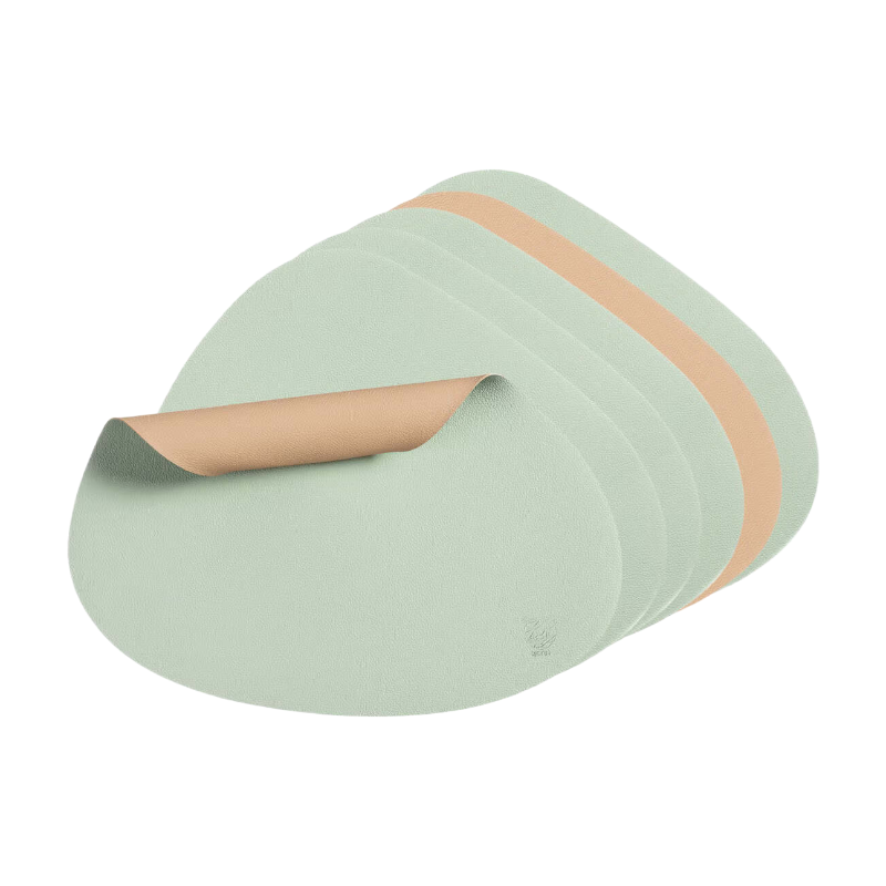 Björn Lot de 6 set de table incurvés réversibles en cuir recyclé - Rose pâle et vert pâle