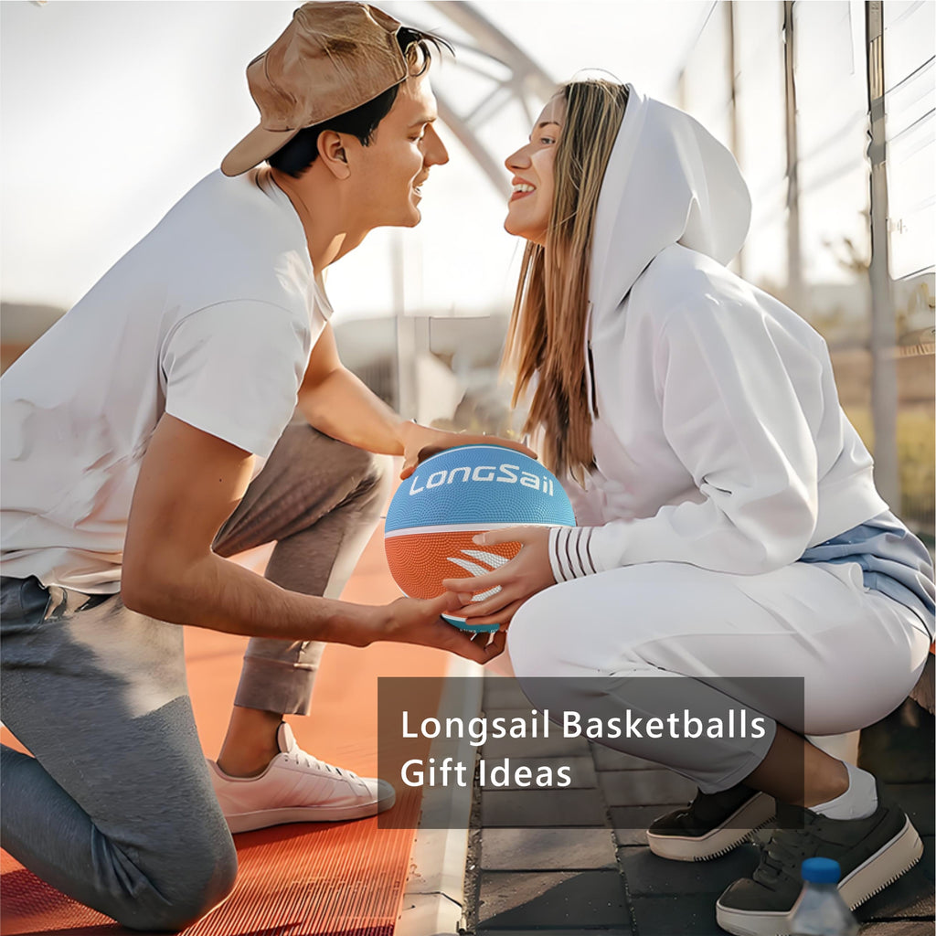 LONGSAIL Ballon de basket en caoutchouc haute qualité 29,5 po Taille 7 Mandarine / Bleu clair / Bleu saphir / Bleu océan profond