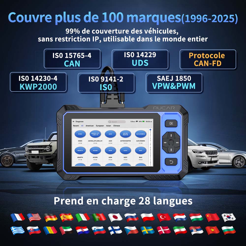 MUCAR 682 Scanner de diagnostic professionnel système complet OE, contrôle bidirectionnel, plus de 20 fonctions de réinitialisation, CAN-FD & FCA AutoAuth, diagnostic IA