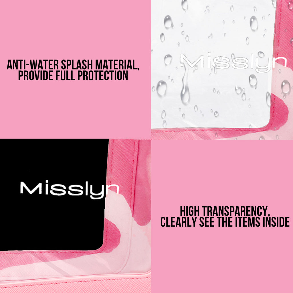 Misslyn Trousse de maquillage semi-transparente imperméable, format quart, voyage, pliable pour déplacements quotidiens, transparente, grande capacité, facile à nettoyer, multifonction