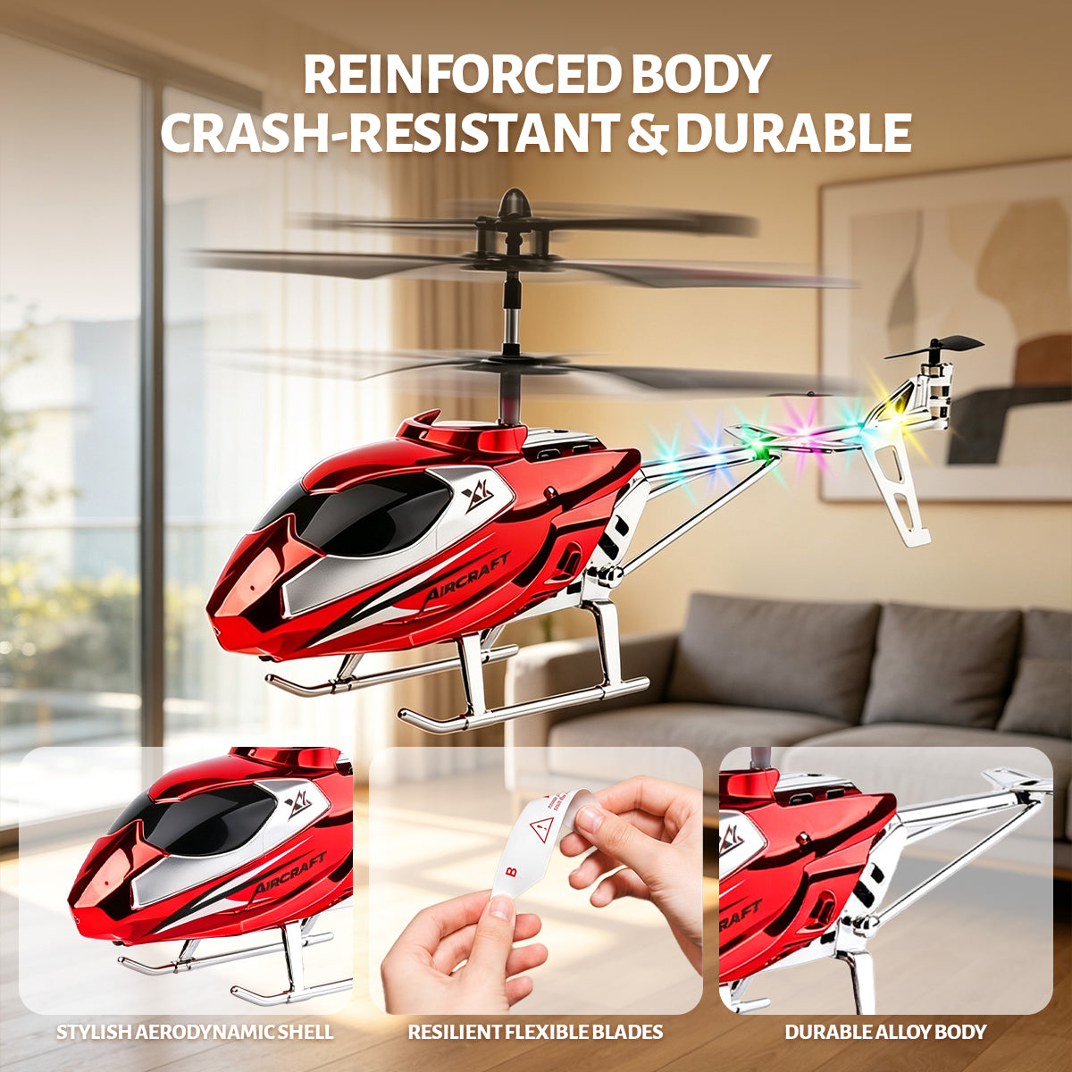 Jouet hélicoptère RC, avion télécommandé à coque en alliage avec lumière LED, décollage et atterrissage à une touche pour enfants