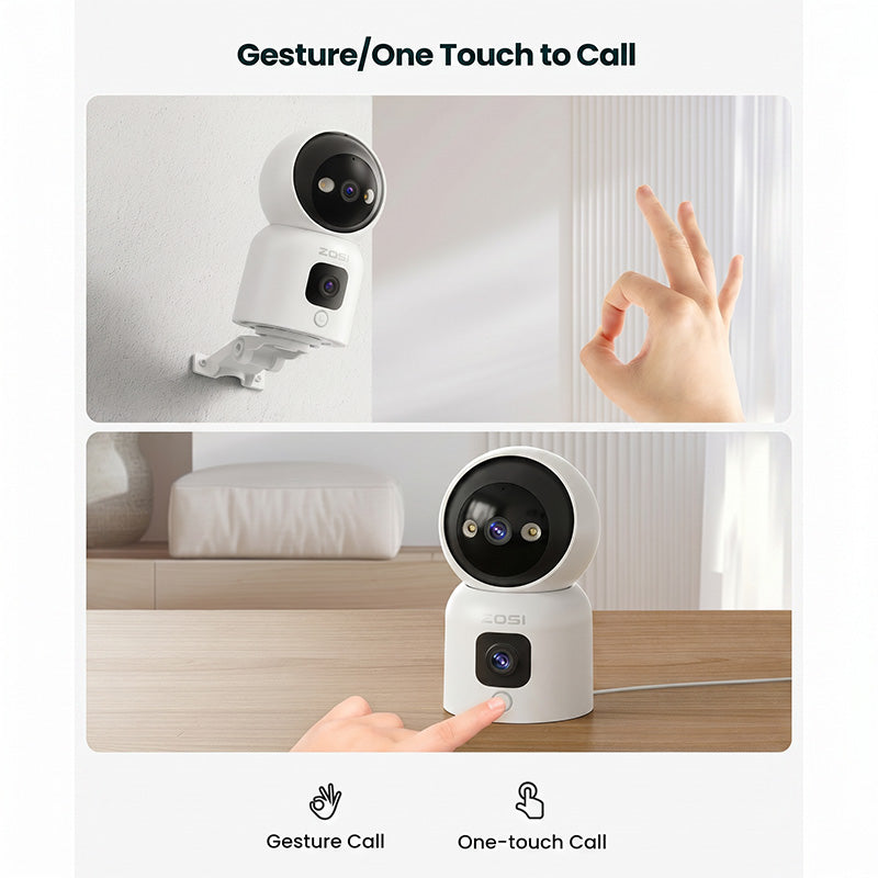 ZOSI Caméra de surveillance Wi‑Fi 2-en-1 pour l’intérieur, 2 MP (objectif) + 2 MP (objectif), vues à 360° avec double objectif, panoramique/inclinable, surveillance domestique