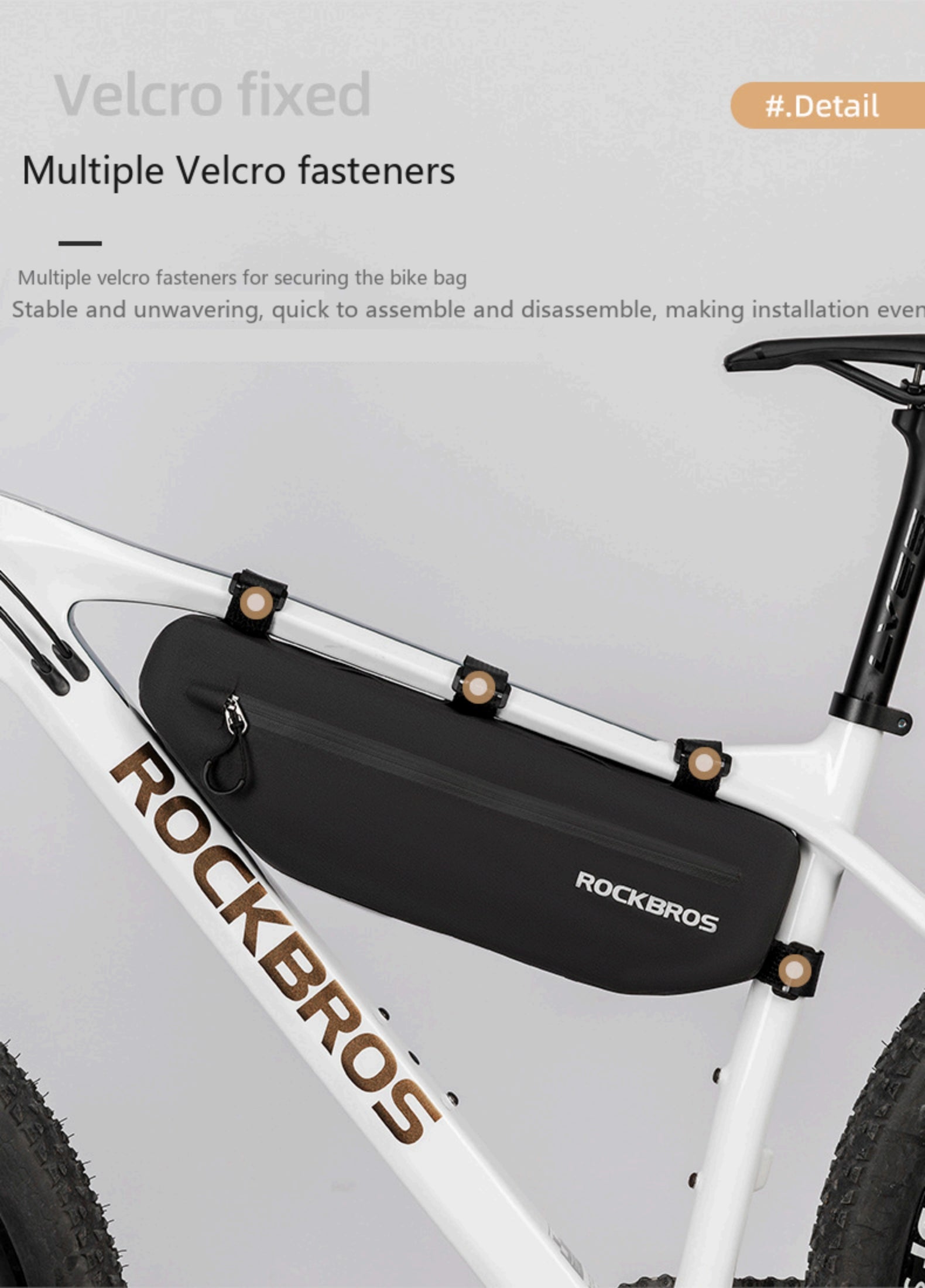 ROCKBROS Sacoche de tube supérieur étanche pour vélo, Pochette de rangement triangulaire pour cadre de vélo de route et VTT, Sacoche porte-téléphone de cyclisme, 40 x 12,5 cm
