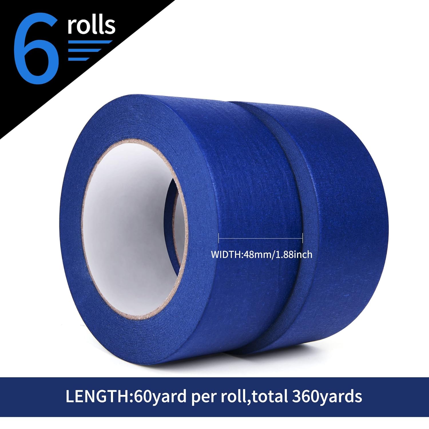 TAPEBEAR Lot de 6 rubans de masquage multi-surfaces bleu - 48 mm x 55 m