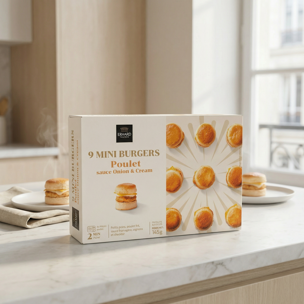 Erhard Mini burgers au poulet avec oignon et crème x9 - 145 g