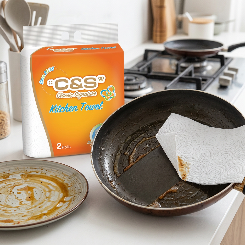 C&S Rouleaux d'essuie-tout, 2 plis, 140 feuilles (70 feuilles * 2 rouleaux), super absorbants, absorbent l'huile, retiennent l'eau, indispensable pour la cuisine