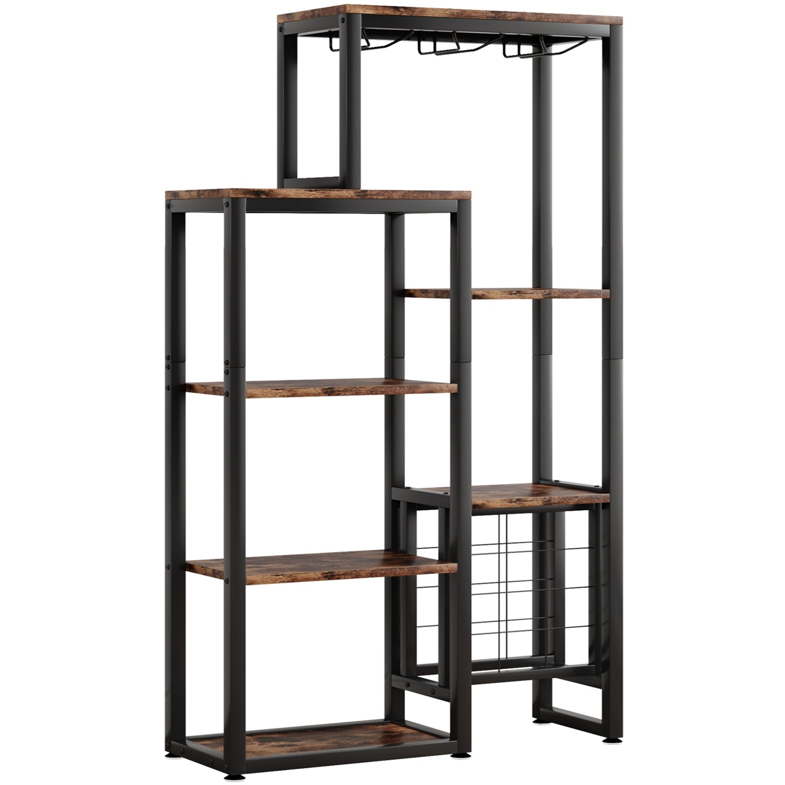 LANTINE Casier à vin, Base autoportante, Étagère à vin de cuisine 5 niveaux avec porte-verres et rangement à vin, Casier à vin industriel, Meuble bar à vin, Pour bar, cuisine