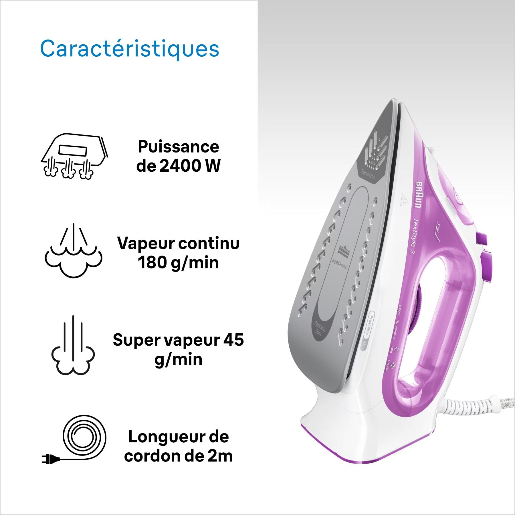 BRAUN TexStyle 3, Fer à Repasser Vapeur, SI3030PU, Violet