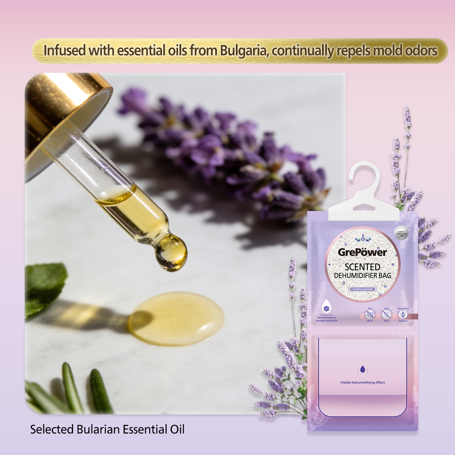 GrePower Sachets déshumidifiants à suspendre, Parfum lavande, Lot de 10, Efficaces contre l’humidité et la moisissure, Pour armoire/maison/cuisine/garage/chambre/camping-car/bureau/sous-sol