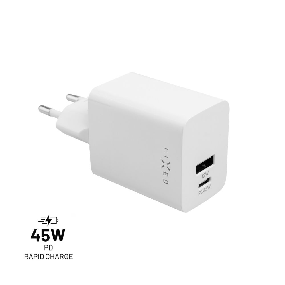 FIXED Chargeur de voyage mini USB-C/USB 45W, Blanc