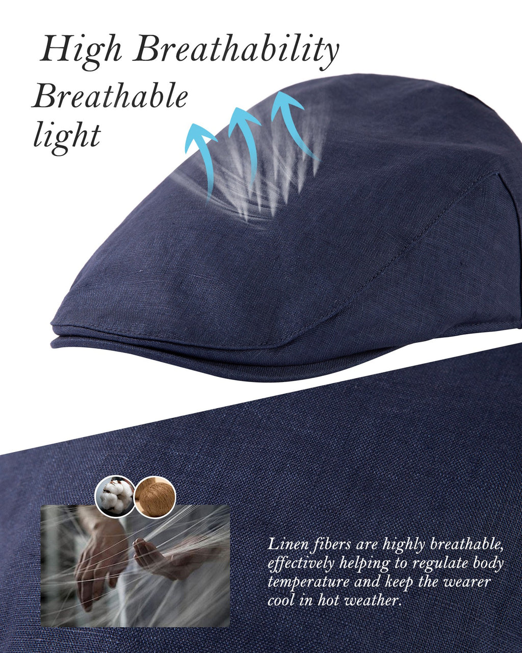 TOP-EX Casquette gavroche en lin 100 % pour homme, intérieur en coton, taille M/L - Navy
