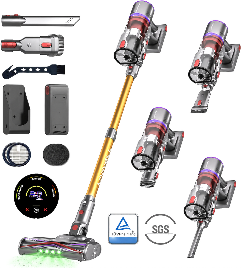MONSGA X UNINELLHOME UV5 Aspirateur Sans Fil, Aspiration de 60 000 Pa, Brosse Anti-Emmêlement Extra-Épaisse, Gestion Intelligente de la Batterie par IA, Jusqu’à 65 Min d’Autonomie, Aspirateur Balai Autonome avec Écran Tactile LED pour Poils d’Animaux