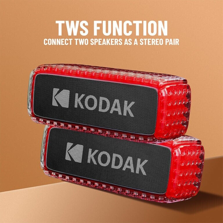 Kodak Enceinte Bluetooth IPX6 - 8 W - Batterie rechargeable 3,7 V/3000 mAh - Rouge