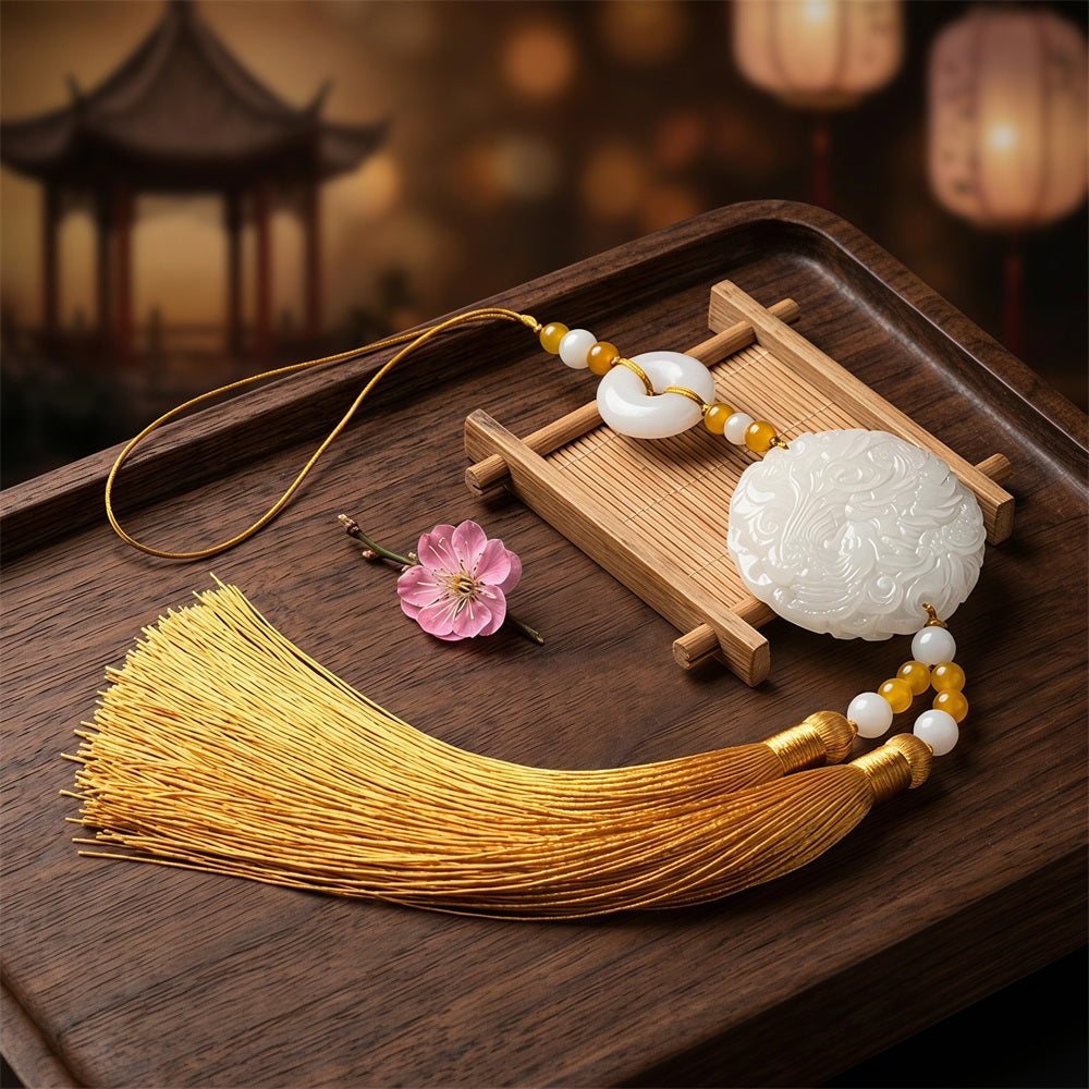 Huacan Ancien Hanfu Dragon Phénix Double Pointe Pampilles Pendentif de Ceinture pour Hommes et Femmes Accessoires de Ceinture pour Couple Accessoires Pendentif Or