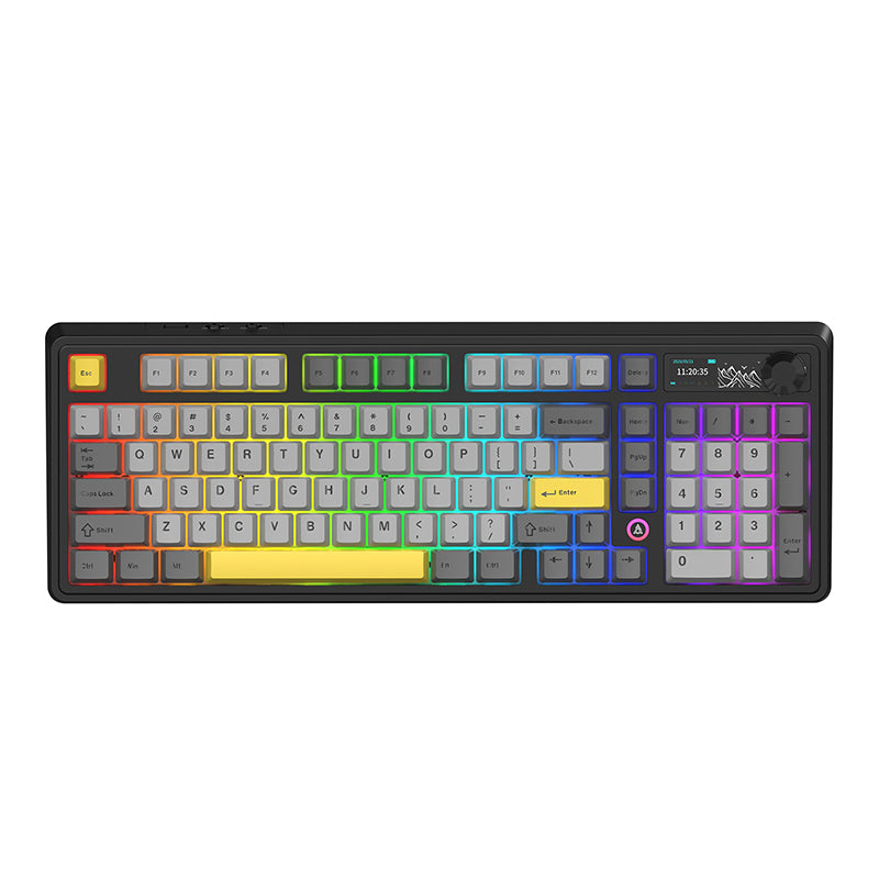 AJAZZ AK980 V2 clavier mécanique sans fil, disposition QWERTY 98 % interchangeable à chaud pour jeu, batterie 10000 mAh, filaire/Bluetooth/2,4G, éclairage RVB
