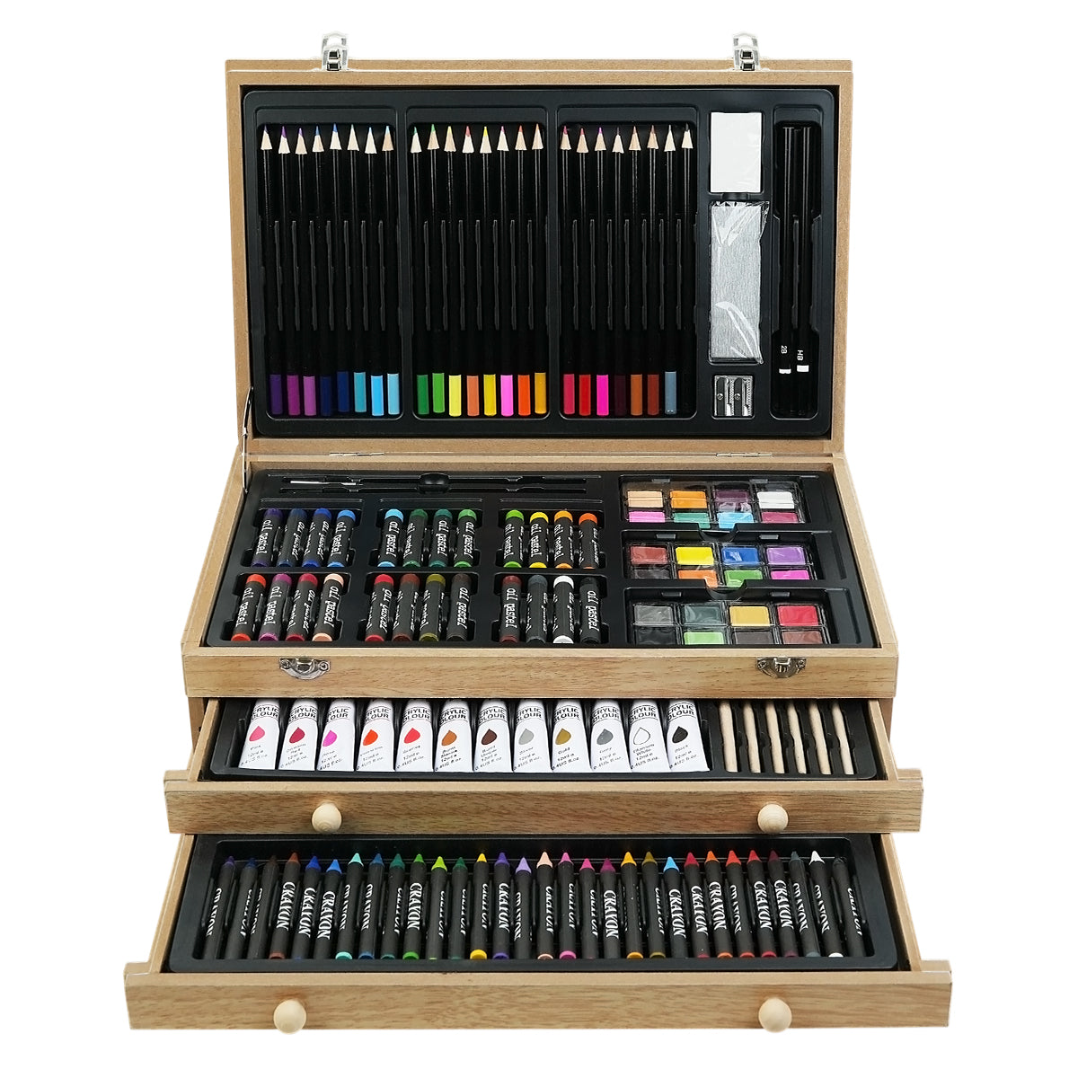 Coffret cadeau en bois de 175 pinceaux de peinture - Bois naturel