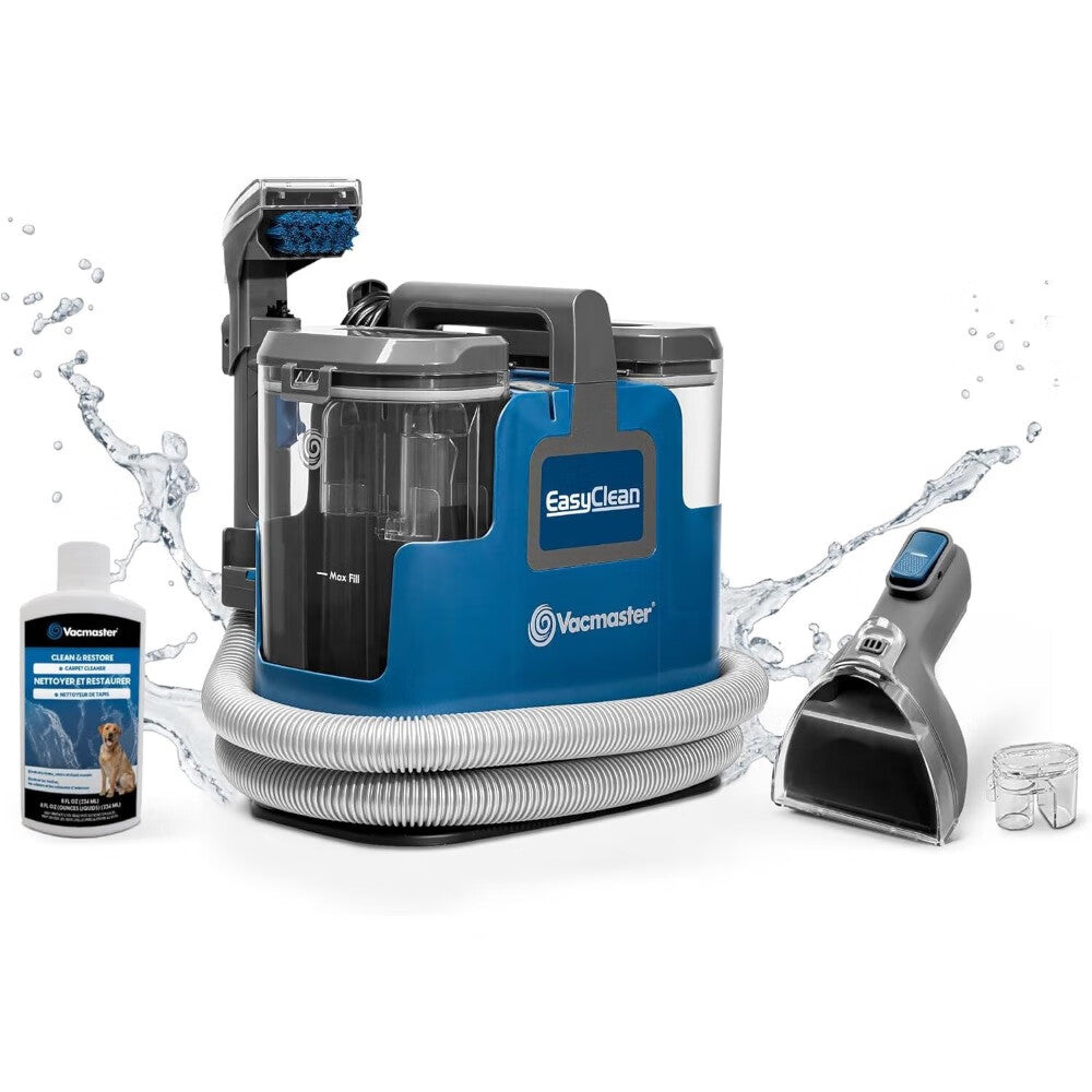 Vacmaster SCB0501 Shampouineuse Compacte pour Tapis et Canapés, Nettoyeur Détacheur 500 W, Double Réservoir 1,6 L/0,95 L, Tuyau de 1,8 m, pour Moquettes, Escaliers et Sièges Auto, Bleu
