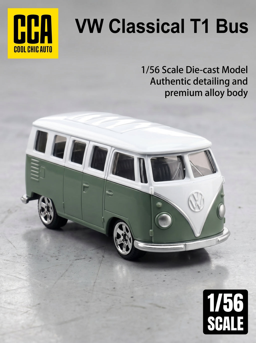 CCA Modèle réduit Volkswagen T1 Bus à l’échelle 1:56 – Voiture jouet en métal moulé sous pression, format de poche, avec suspension – Cadeau d’anniversaire pour garçons