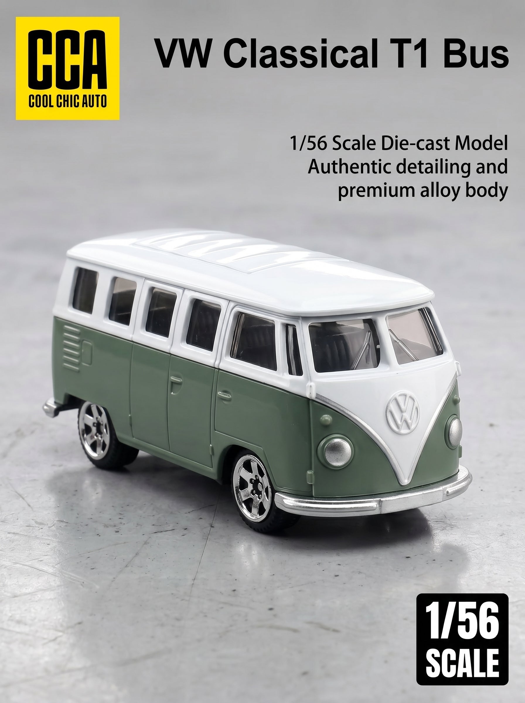 CCA Modèle réduit Volkswagen T1 Bus à l’échelle 1:56 – Voiture jouet en métal moulé sous pression, format de poche, avec suspension – Cadeau d’anniversaire pour garçons