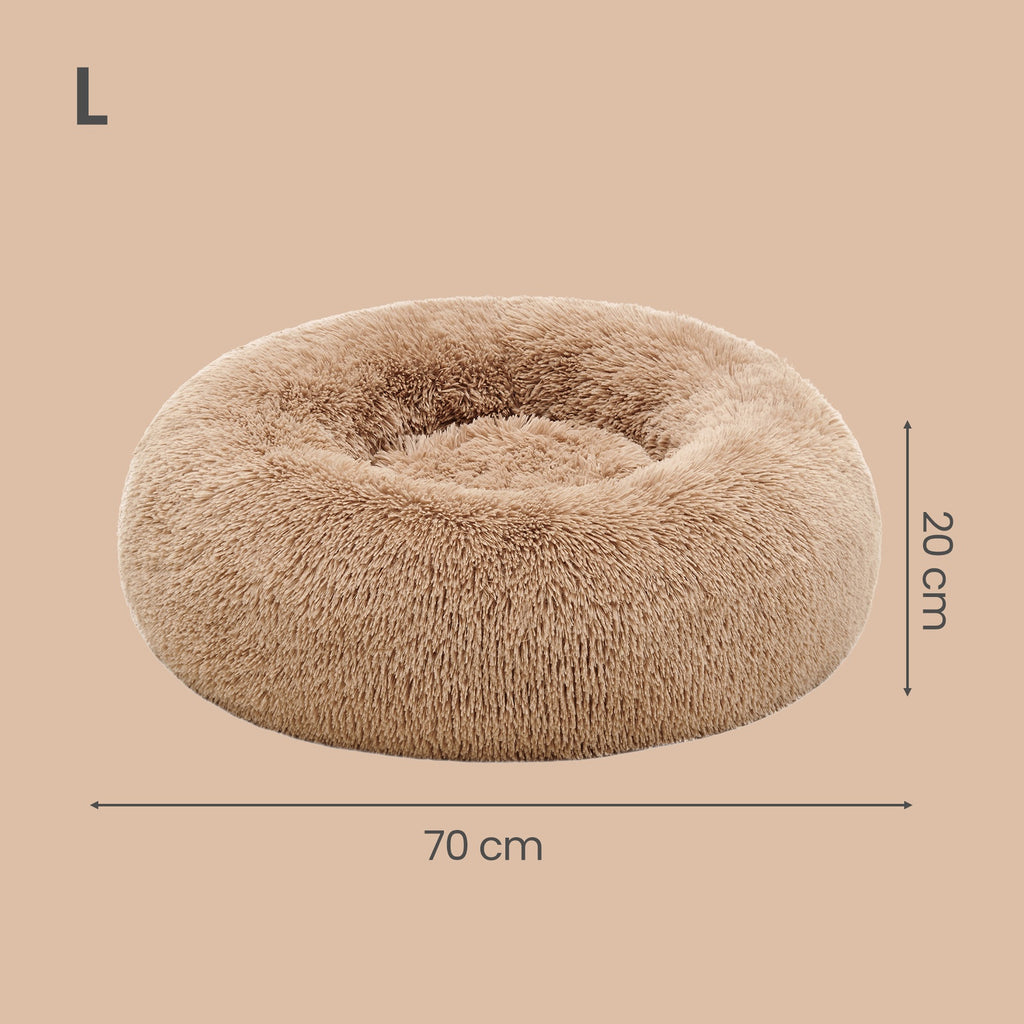 JOYFURNOS Lit pour cage de chien en peluche apaisant en forme de donut avec housse amovible et lavable en machine, camel, 70 x 20 cm