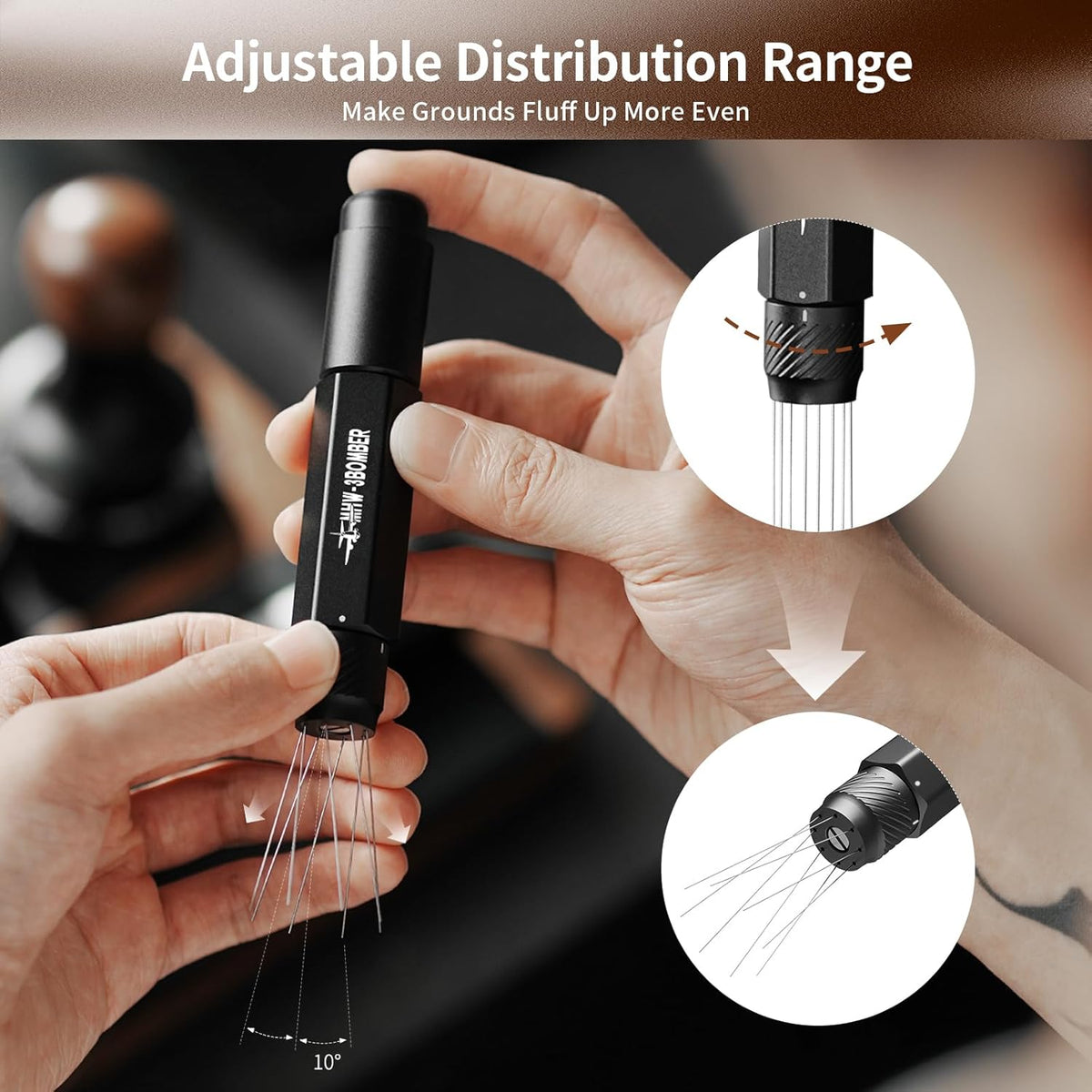 MHW-3BOMBER Outil WDT rétractable, outil de distribution d'espresso avec rangement magnétique, outil de mélange de café à portée réglable pour barista