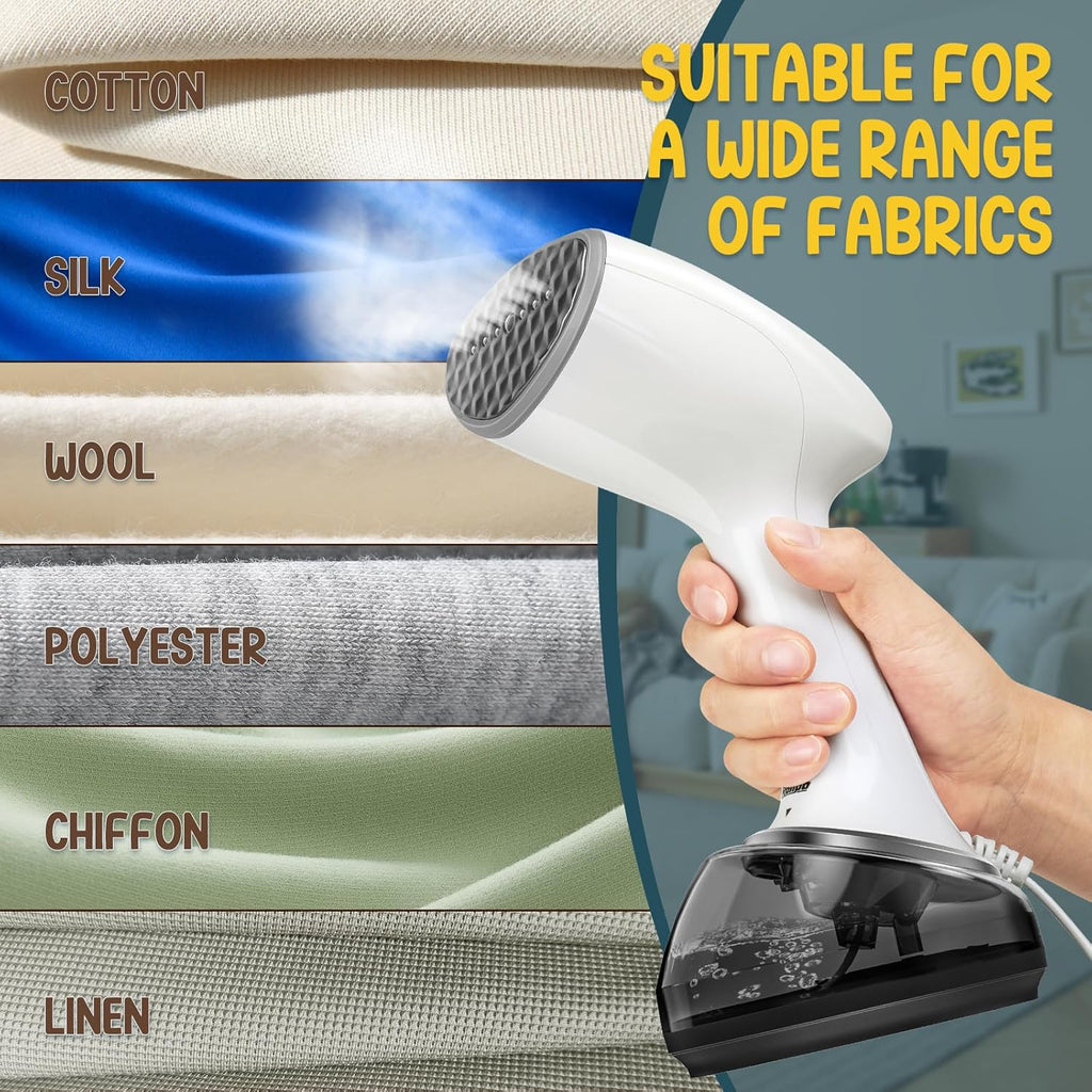 Rolipo défroisseur vapeur portatif pour vêtements 1200W, grand réservoir d'eau de 360ml, élimination rapide des plis, portable, adapté à la maison/au bureau/en voyage, blanc