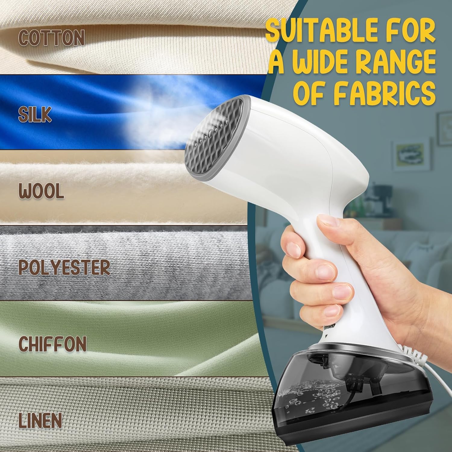 Rolipo défroisseur vapeur portatif pour vêtements 1200W, grand réservoir d'eau de 360ml, élimination rapide des plis, portable, adapté à la maison/au bureau/en voyage, blanc