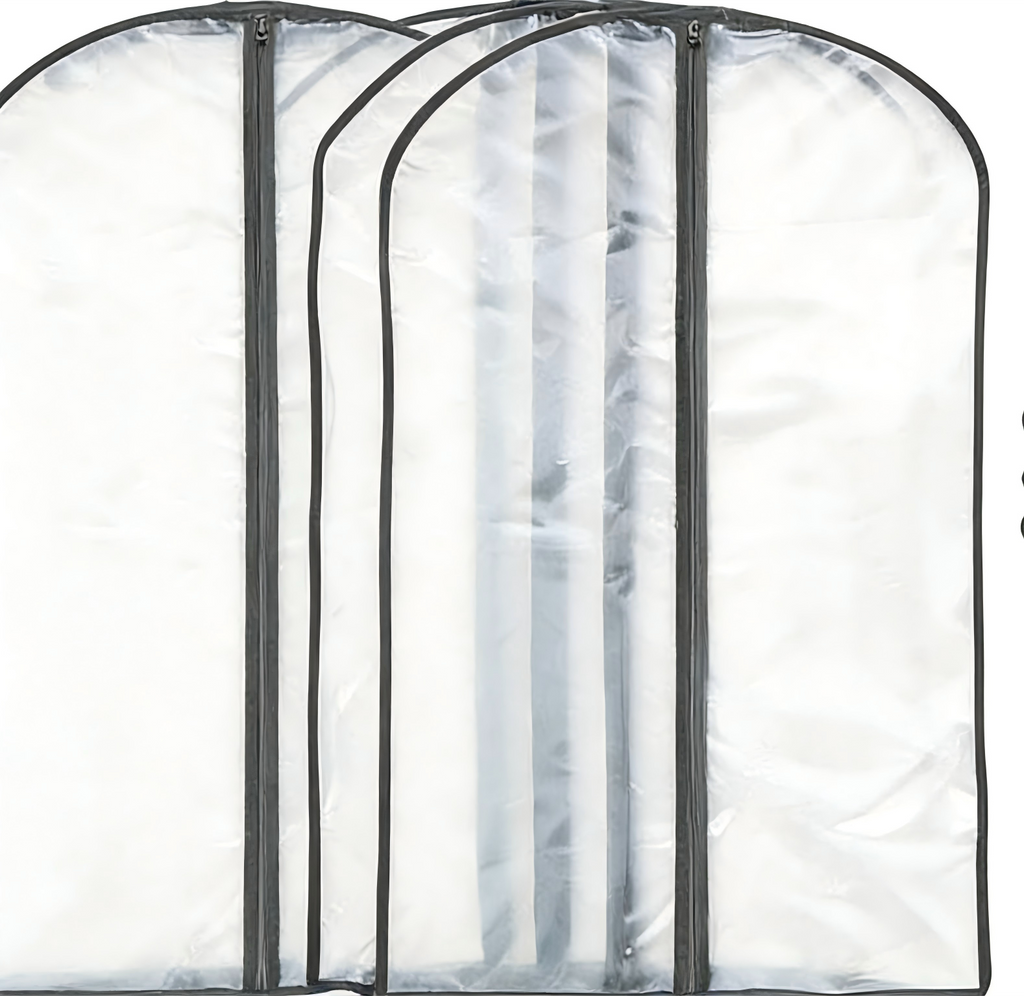 ANQI Sacs de rangement pour vêtements en PEVA avec fermeture éclair, lot de 3, blanc, 109 cm