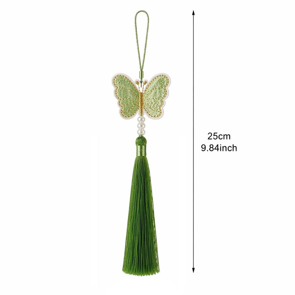 Huacan Style chinois Broderie Papillon Pampilles Dégradé Robe de voyage quotidienne Cheongsam Demi-jurk Manuelle Décoration suspendue Vert 1 pc